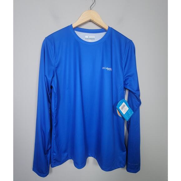 NWT Columbia Womens L PFG Tidal Tee UPF 50 Fish Flag Blue - Picture 1 of 12